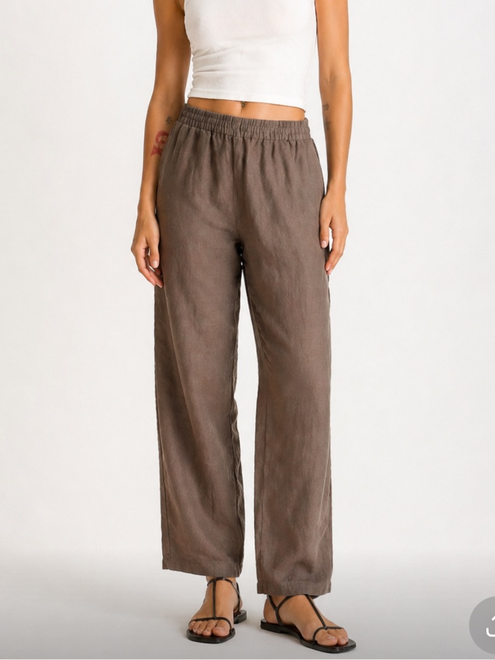 Simple Laguna Resort Pants Linen Blend Elastic Waist Neutral NWT 6 gray